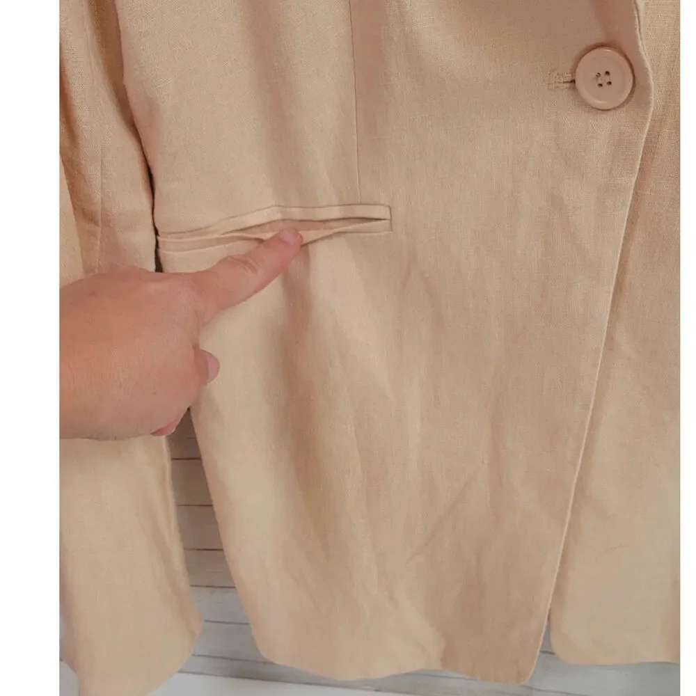 Free People Linen Blend Flared Sleeve One Button Blazer in Peach Rose, sz Large
